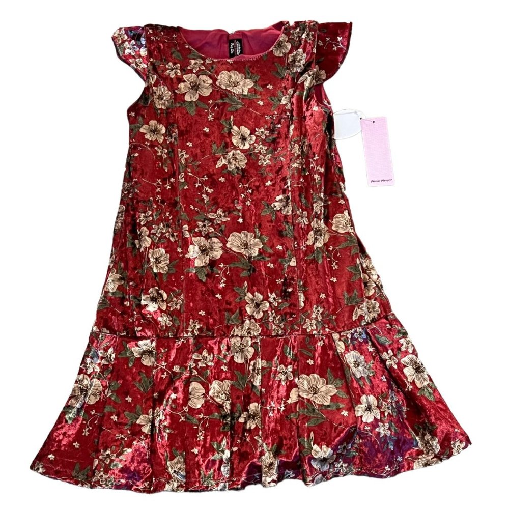 Minnie Minors Red & Gold Velvet Party Dress Girls Sz 6/7 NWT